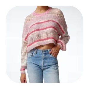 UO Kimchi Blue M pink striped loose fit open knit slouchy 4% wool sweater